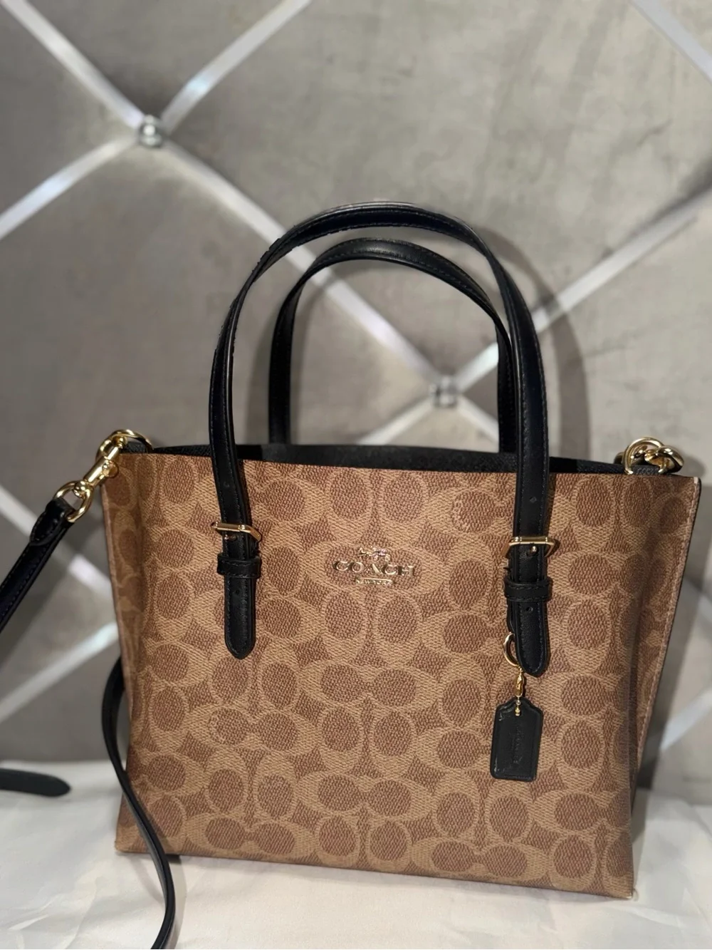 Coach Brown Signature Canvas Messenger Bag with Black Trim